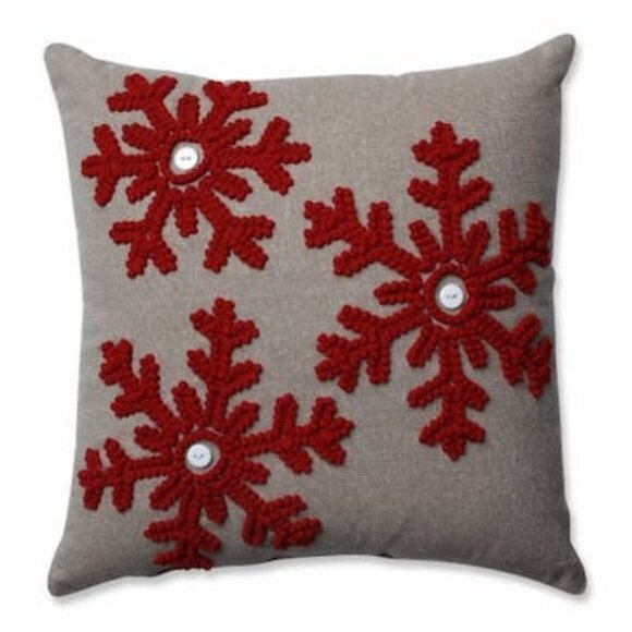 Pillow Perfect Country Home Snowflakes Grey/Red 15.5-inch Throw Pillow - Picture 1 of 1